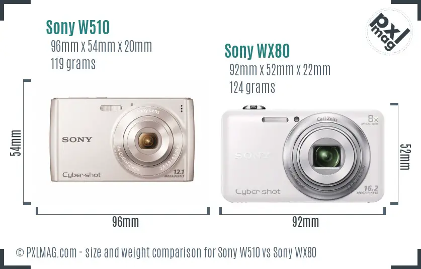 Sony W510 vs Sony WX80 size comparison