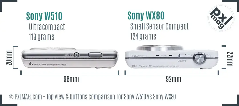 Sony W510 vs Sony WX80 top view buttons comparison