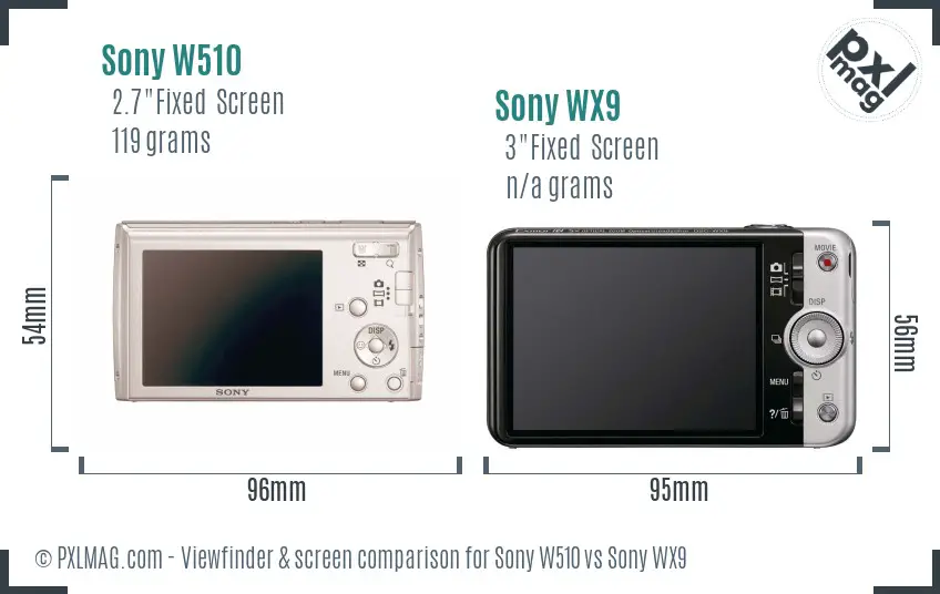 Sony W510 vs Sony WX9 Screen and Viewfinder comparison