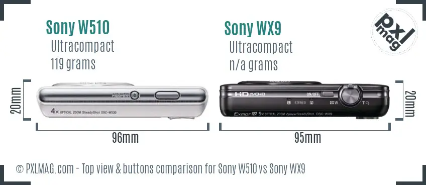 Sony W510 vs Sony WX9 top view buttons comparison