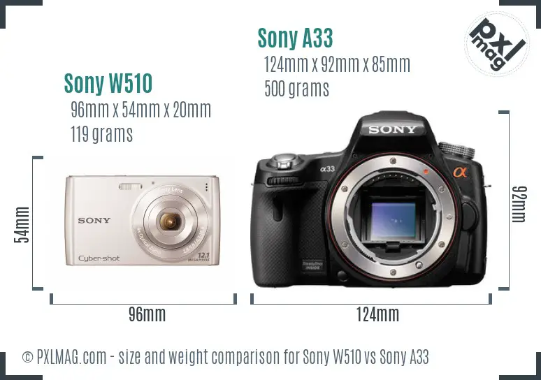 Sony W510 vs Sony A33 size comparison
