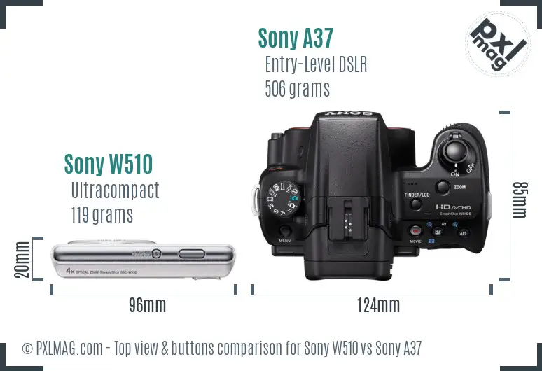 Sony W510 vs Sony A37 top view buttons comparison