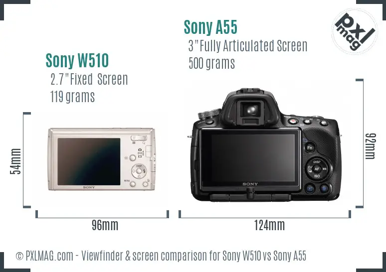 Sony W510 vs Sony A55 Screen and Viewfinder comparison