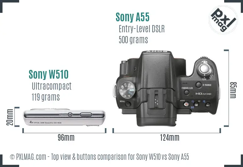 Sony W510 vs Sony A55 top view buttons comparison