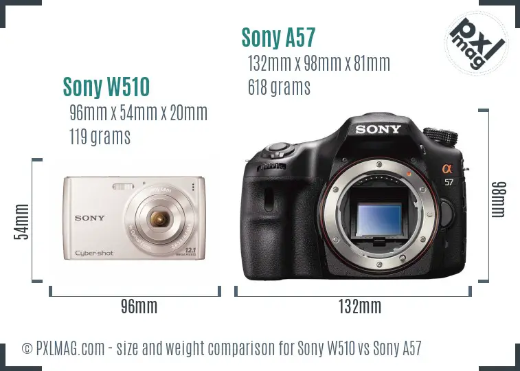 Sony W510 vs Sony A57 size comparison