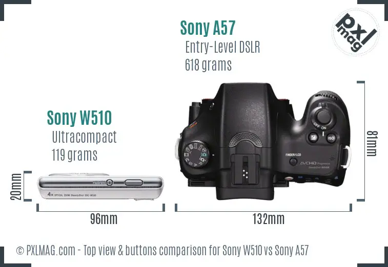 Sony W510 vs Sony A57 top view buttons comparison