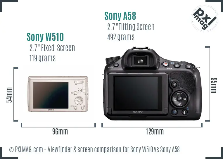 Sony W510 vs Sony A58 Screen and Viewfinder comparison
