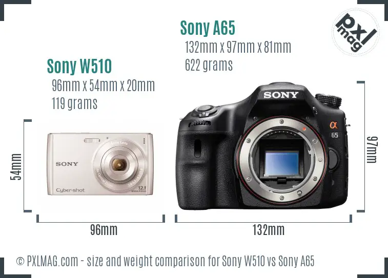 Sony W510 vs Sony A65 size comparison