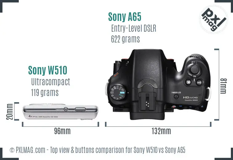 Sony W510 vs Sony A65 top view buttons comparison