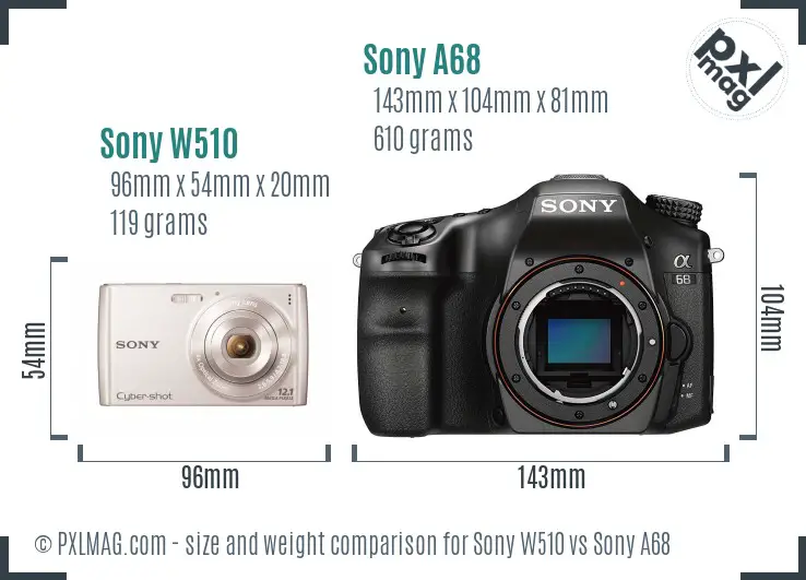 Sony W510 vs Sony A68 size comparison
