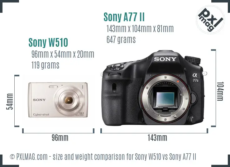 Sony W510 vs Sony A77 II size comparison