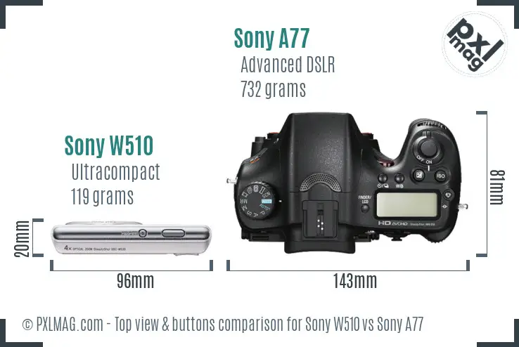 Sony W510 vs Sony A77 top view buttons comparison