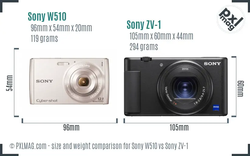 Sony W510 vs Sony ZV-1 size comparison