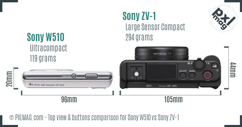 Sony W510 vs Sony ZV-1 top view buttons comparison