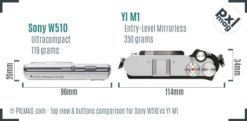 Sony W510 vs YI M1 top view buttons comparison