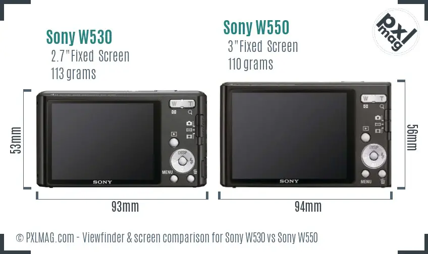 Sony W530 vs Sony W550 Screen and Viewfinder comparison