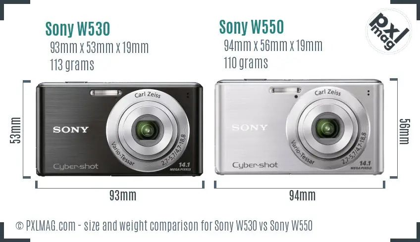 Sony W530 vs Sony W550 size comparison