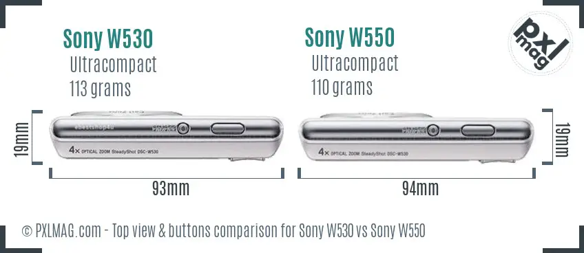 Sony W530 vs Sony W550 top view buttons comparison