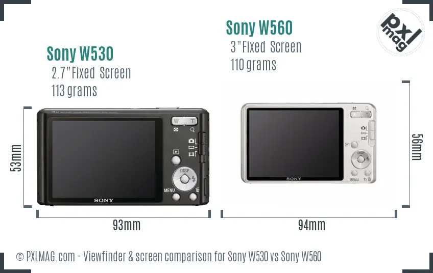 Sony W530 vs Sony W560 Screen and Viewfinder comparison