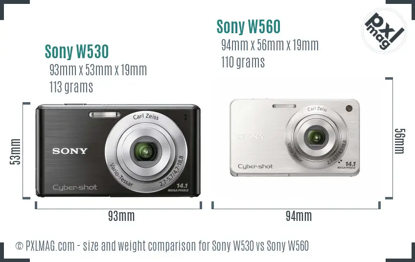 Sony W530 vs Sony W560 size comparison