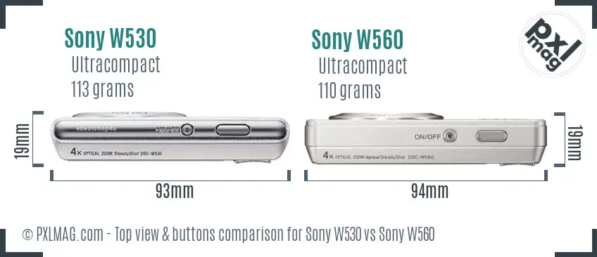 Sony W530 vs Sony W560 top view buttons comparison