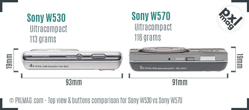 Sony W530 vs Sony W570 top view buttons comparison