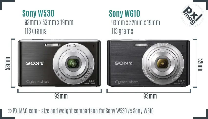 Sony W530 vs Sony W610 size comparison