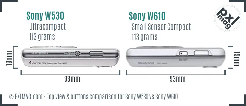 Sony W530 vs Sony W610 top view buttons comparison