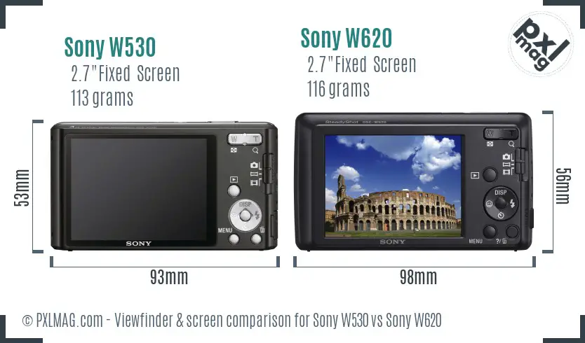 Sony W530 vs Sony W620 Screen and Viewfinder comparison