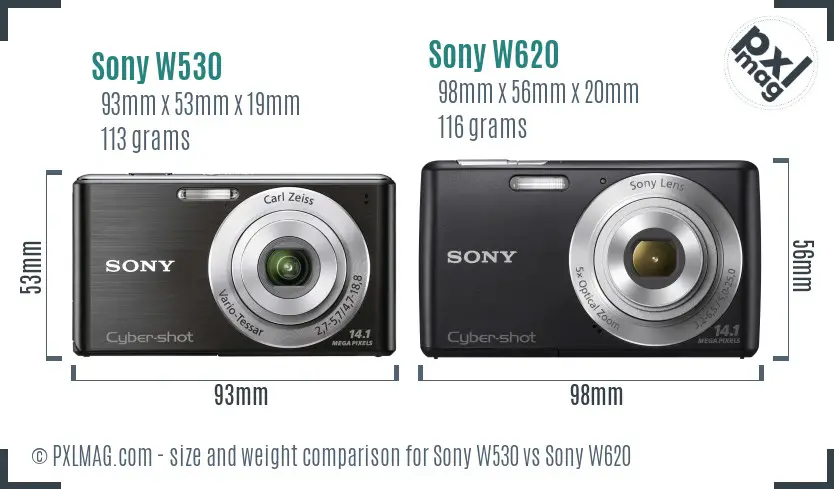Sony W530 vs Sony W620 size comparison