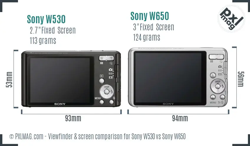 Sony W530 vs Sony W650 Screen and Viewfinder comparison