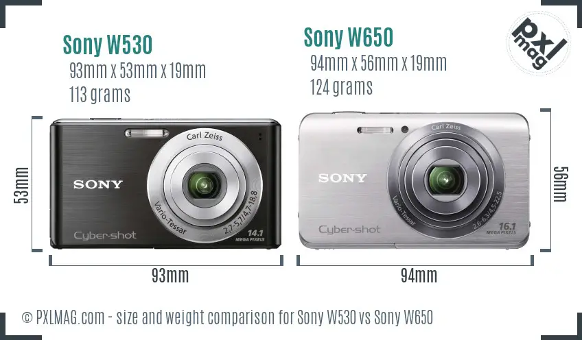 Sony W530 vs Sony W650 size comparison