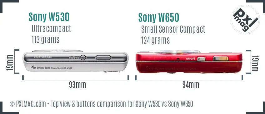 Sony W530 vs Sony W650 top view buttons comparison