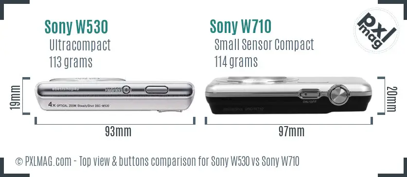 Sony W530 vs Sony W710 top view buttons comparison