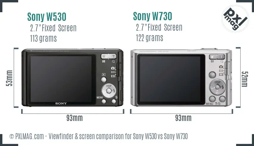 Sony W530 vs Sony W730 Screen and Viewfinder comparison