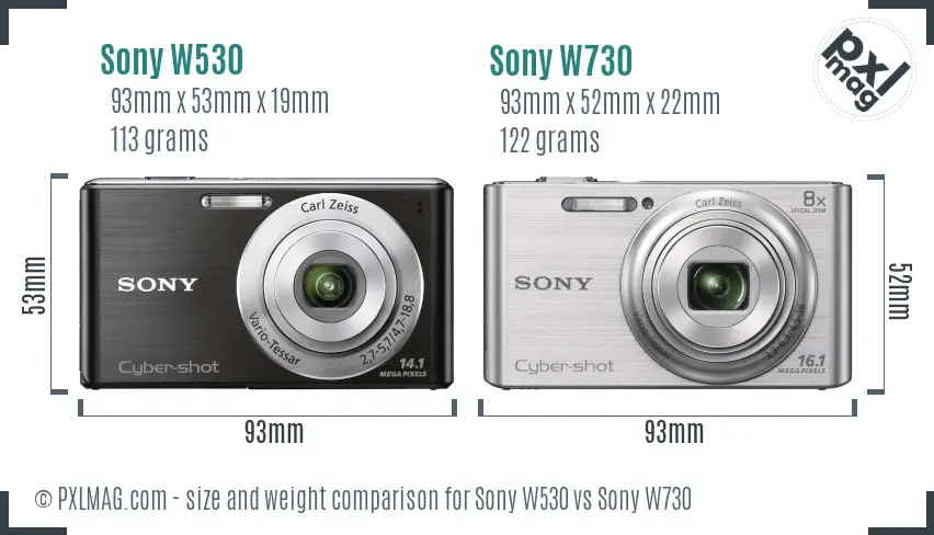 Sony W530 vs Sony W730 size comparison