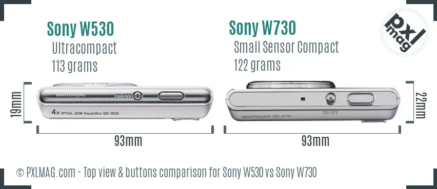 Sony W530 vs Sony W730 top view buttons comparison