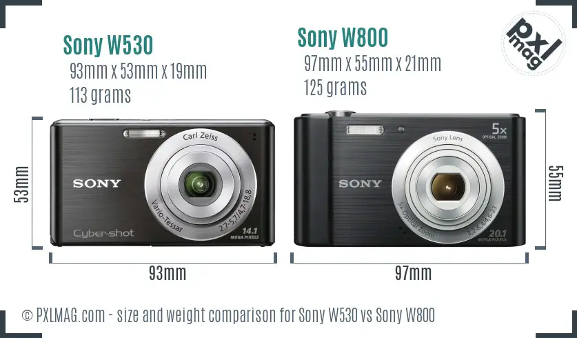 Sony W530 vs Sony W800 size comparison