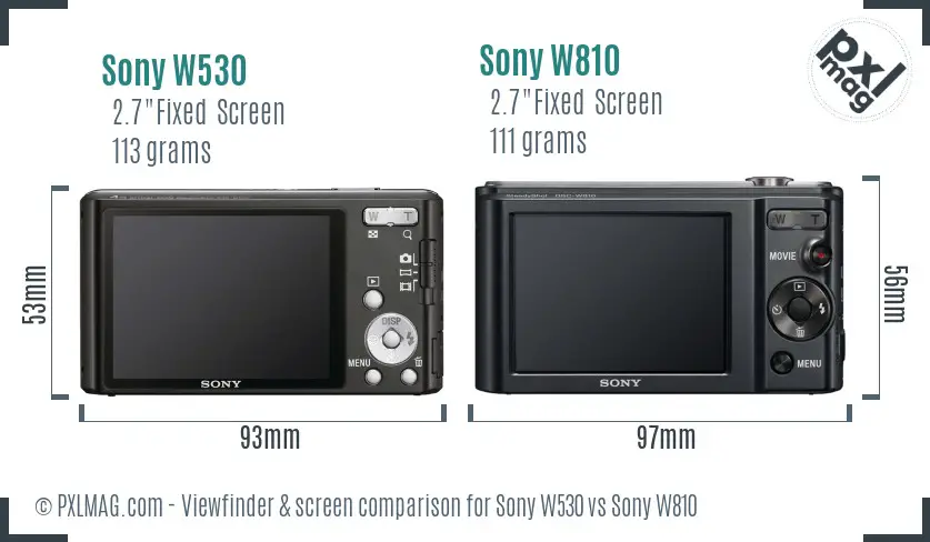 Sony W530 vs Sony W810 Screen and Viewfinder comparison