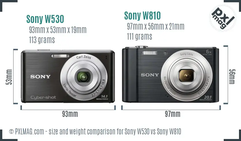 Sony W530 vs Sony W810 size comparison