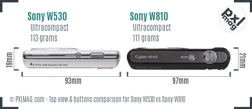 Sony W530 vs Sony W810 top view buttons comparison