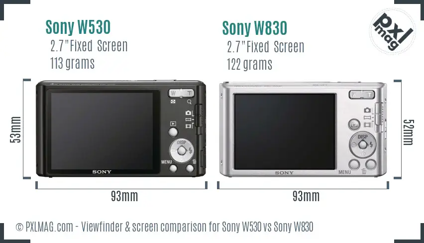 Sony W530 vs Sony W830 Screen and Viewfinder comparison
