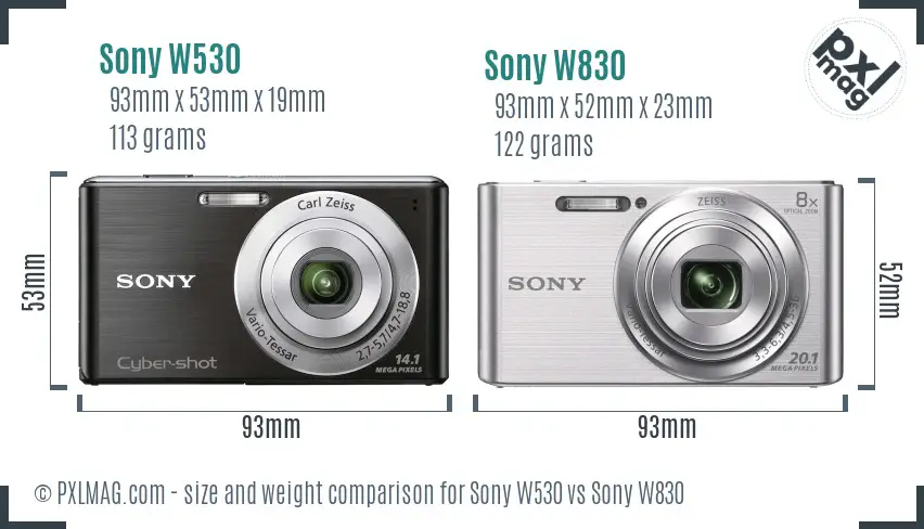 Sony W530 vs Sony W830 size comparison