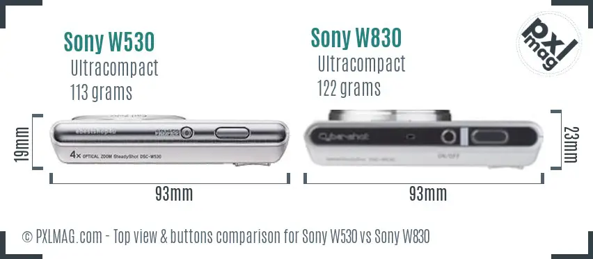 Sony W530 vs Sony W830 top view buttons comparison