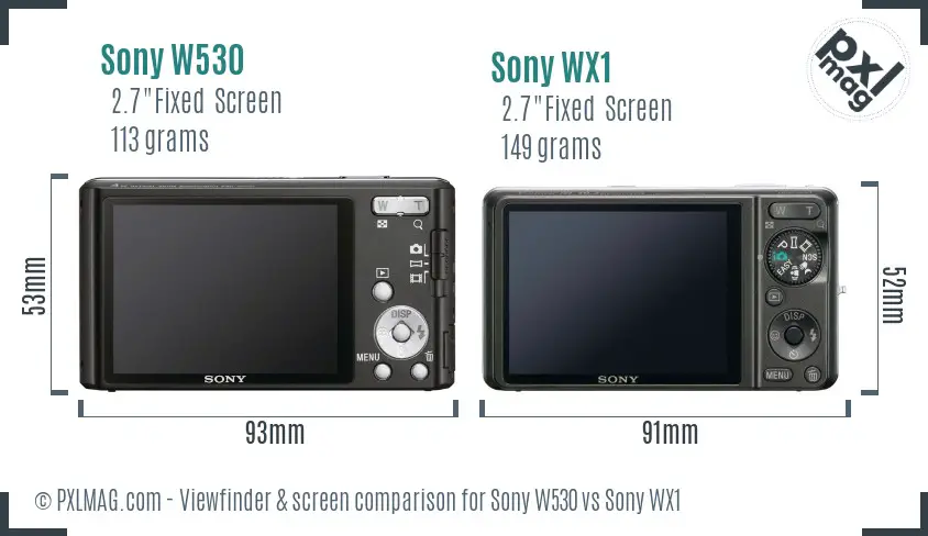 Sony W530 vs Sony WX1 Screen and Viewfinder comparison