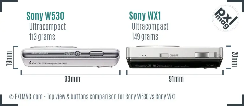 Sony W530 vs Sony WX1 top view buttons comparison