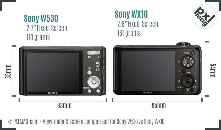 Sony W530 vs Sony WX10 Screen and Viewfinder comparison