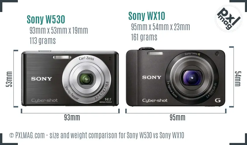 Sony W530 vs Sony WX10 size comparison