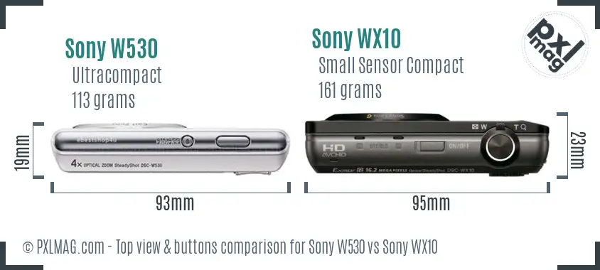 Sony W530 vs Sony WX10 top view buttons comparison