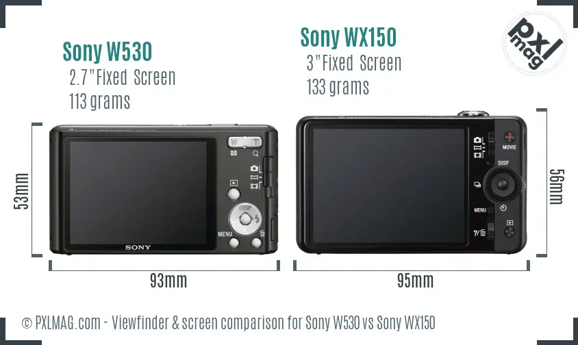 Sony W530 vs Sony WX150 Screen and Viewfinder comparison